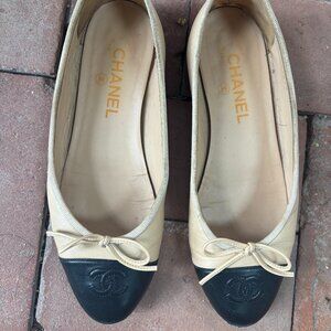 Authentic Chanel Two Tone Leather Ballet Flat in Size 8
